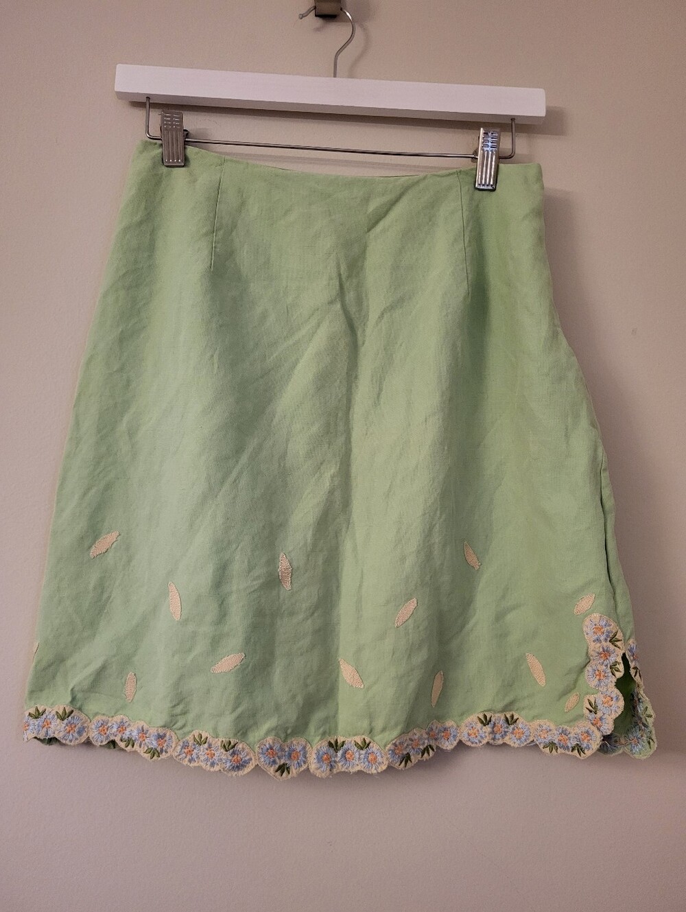 Garnet Hill Silk Linen Embroidered Skirt, Size 6